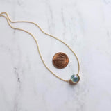Modern Gold Necklace, blue glass pendant, spinner necklace, orb necklace, gold half circle necklace, sky blue necklace, eclipse necklace - Constant Baubling