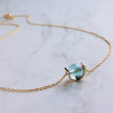 Modern Gold Necklace, blue glass pendant, spinner necklace, orb necklace, gold half circle necklace, sky blue necklace, eclipse necklace - Constant Baubling