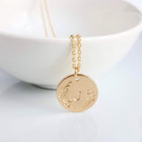 Gold Initial Necklace, personalized necklace, hand stamped necklace, gold letter necklace, gold disk necklace, round floral pendant necklace - Constant Baubling