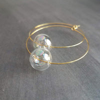 Hollow Glass Ball Earrings, silver hoop earring, clear glass ball earring, glass ball hoop, large silver hoop, clear glass bubble earring - Constant Baubling