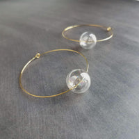 Hollow Glass Ball Earrings, silver hoop earring, clear glass ball earring, glass ball hoop, large silver hoop, clear glass bubble earring - Constant Baubling