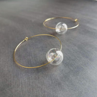 Bubble Hoop Earrings, clear bubble earring, soap earring, clear glass ball, large gold hoop earring, thin gold hoop, hollow glass ball, orb - Constant Baubling