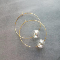 Bubble Hoop Earrings, clear bubble earring, soap earring, clear glass ball, large gold hoop earring, thin gold hoop, hollow glass ball, orb - Constant Baubling