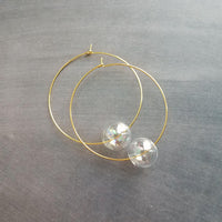 Bubble Hoop Earrings, clear bubble earring, soap earring, clear glass ball, large gold hoop earring, thin gold hoop, hollow glass ball, orb - Constant Baubling