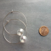 Bubble Hoop Earrings, clear bubble earring, soap earring, clear glass ball, large gold hoop earring, thin gold hoop, hollow glass ball, orb - Constant Baubling