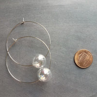 Bubble Hoop Earrings, clear bubble earring, soap earring, clear glass ball, large gold hoop earring, thin gold hoop, hollow glass ball, orb - Constant Baubling