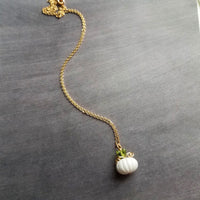 Gold White Pumpkin Necklace, Halloween necklace, fall necklace, pumpkin pendant, pumpkin charm, gold white pumpkin necklace, small pumpkin - Constant Baubling