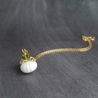 Gold White Pumpkin Necklace, Halloween necklace, fall necklace, pumpkin pendant, pumpkin charm, gold white pumpkin necklace, small pumpkin - Constant Baubling