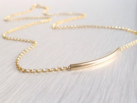 Thin Gold Tube Necklace, 14 karat gold filled chain, 14K gold fill, curved bar necklace, gold layering necklace, gold noodle, minimalist - Constant Baubling