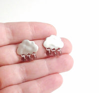 Silver Rain Cloud Earrings, .925 sterling silver post, purple rain earring, raindrop earring, silver cloud stud, storm earring, sky earring - Constant Baubling