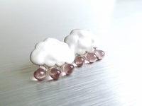 Silver Rain Cloud Earrings, .925 sterling silver post, purple rain earring, raindrop earring, silver cloud stud, storm earring, sky earring - Constant Baubling
