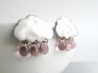Silver Rain Cloud Earrings, .925 sterling silver post, purple rain earring, raindrop earring, silver cloud stud, storm earring, sky earring - Constant Baubling