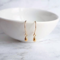 Little Gold Teardrop Earrings, 14K gold fill hooks, small gold drop earring, tiny teardrop earring, small dangle earring, gold raindrop - Constant Baubling