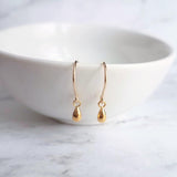 Little Gold Teardrop Earrings, 14K gold fill hooks, small gold drop earring, tiny teardrop earring, small dangle earring, gold raindrop - Constant Baubling
