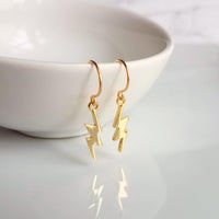 Lightning Bolt Earrings, gold lightning earring, gold bolt earring, weather earring, storm earring, thunder bolt earring, meteoroligist gift - Constant Baubling