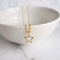 Gold Star Necklace, small star necklace, little star necklace, star outline, open star necklace, star pendant, superstar necklace, golden - Constant Baubling