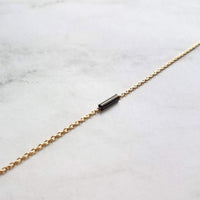 Black and Gold Necklace, dash necklace, bar necklace, line necklace, tube necklace, black line necklace, thin gold chain, sliding tube - Constant Baubling