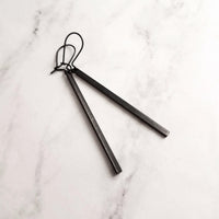 Black Bar Earrings, 3 inch long black bar earring, black stick earring, black line earring, thin earring matte black earring flat rectangle - Constant Baubling