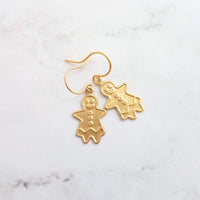Gingerbread Girl Earrings, gingerbread lady, cookie earring, gold gingerbread earring, Xmas earring, Christmas earring, Christmas cookie - Constant Baubling