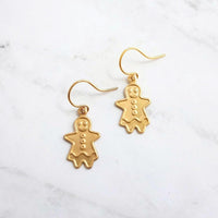 Gingerbread Girl Earrings, gingerbread lady, cookie earring, gold gingerbread earring, Xmas earring, Christmas earring, Christmas cookie - Constant Baubling
