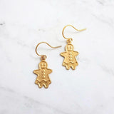 Gingerbread Girl Earrings, gingerbread lady, cookie earring, gold gingerbread earring, Xmas earring, Christmas earring, Christmas cookie - Constant Baubling