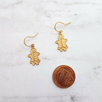 Gingerbread Girl Earrings, gingerbread lady, cookie earring, gold gingerbread earring, Xmas earring, Christmas earring, Christmas cookie - Constant Baubling
