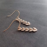 Long Rose Gold Earrings, v shaped earrings, rose gold arrow earrings, chevron earrings, arrows earrings, long flexible earrings, pink gold - Constant Baubling