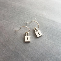 Silver Padlock Earrings, tiny lock earring, small padlock earring, silver lock earring, love slave earring, lockdown earring, commitment - Constant Baubling