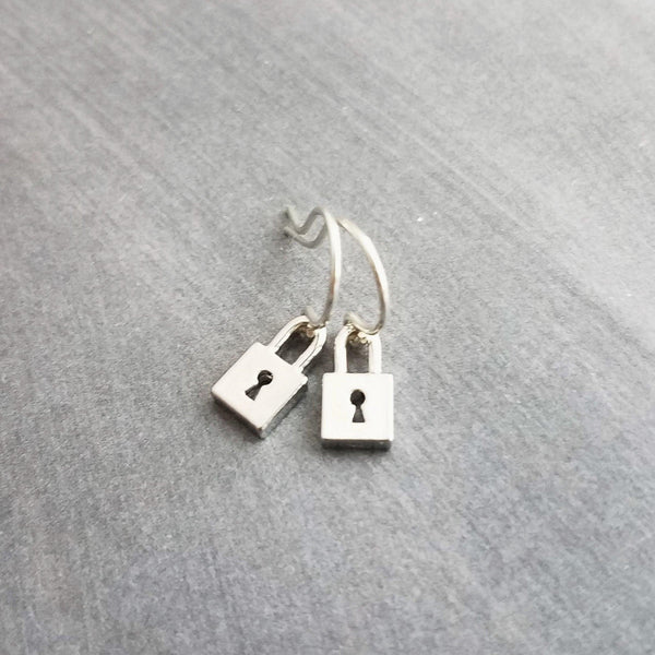 Silver Padlock Earrings, tiny lock earring, small padlock earring, silver lock earring, love slave earring, lockdown earring, commitment - Constant Baubling