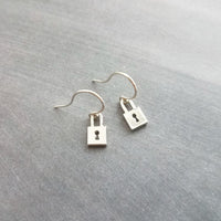 Silver Padlock Earrings, tiny lock earring, small padlock earring, silver lock earring, love slave earring, lockdown earring, commitment - Constant Baubling
