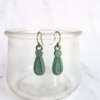 Rustic Earrings, rustic teardrop earring, verdigris earring, verdigris patina earring, green patina earring, bronze teardrop earring, small - Constant Baubling