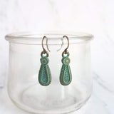 Rustic Earrings, rustic teardrop earring, verdigris earring, verdigris patina earring, green patina earring, bronze teardrop earring, small - Constant Baubling