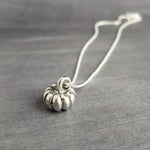 Silver Pumpkin Necklace, antique silver Halloween necklace, fall necklace, pumpkin pendant, small pumpkin charm, silver jack o lantern - Constant Baubling