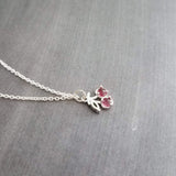 Silver Cherry Necklace, Michigan cherries, pink cherry pendant, cherry charm, small cherries, tiny necklace, cherry jewelry, crystal cherry - Constant Baubling