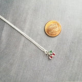 Silver Cherry Necklace, Michigan cherries, pink cherry pendant, cherry charm, small cherries, tiny necklace, cherry jewelry, crystal cherry - Constant Baubling