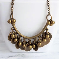 Bronze Boho Necklace, bronze necklace, cluster necklace, disk necklace, curved bar necklace, antique brass necklace, ball necklace, rustic - Constant Baubling