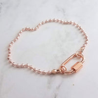 Rose Gold Ball Chain Bracelet, chunky clasp bracelet, carabiner clasp, rose gold bracelet, large oval clasp, screw clasp bracelet, pink gold - Constant Baubling