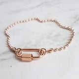 Rose Gold Ball Chain Bracelet, chunky clasp bracelet, carabiner clasp, rose gold bracelet, large oval clasp, screw clasp bracelet, pink gold - Constant Baubling