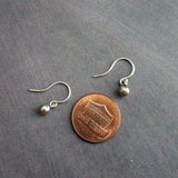 Tiny Silver Ball Earrings, silver earring, antique silver earring, little ball earring, ball dangle, small round dangle earring, silver orb - Constant Baubling