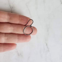 Black Hoop Earrings, matte black circle earring, thin black circle earring, thin black hoop, black circle dangle, small black ring, open - Constant Baubling