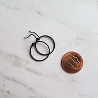 Black Hoop Earrings, matte black circle earring, thin black circle earring, thin black hoop, black circle dangle, small black ring, open - Constant Baubling