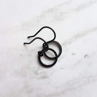 Small Black Circle Earrings, black hoops, little black circle earring, black circle earring, matte black earring, black ring earring, open - Constant Baubling