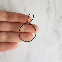 Black Hoop Earrings, black circle earring, black hoop earring, black open circle earring, black ring earring, thin black circle earring - Constant Baubling