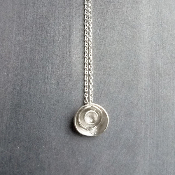 Silver Layer Necklace, cupped necklace, silver disks necklace, silver circles necklace, nesting cups necklace, small round pendant, matte - Constant Baubling