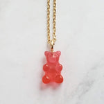 Pink Gummy Bear Necklace, watermelon pink, coral pink, candy necklace, sweet tooth gift, tiny gummy bear, little gummy bear, small gummy - Constant Baubling