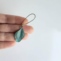 Patina Leaf Earrings, patina earring, verdigris patina earring, blue patina earring, bronze leaf earring, wavy leaf earring, large kidney - Constant Baubling