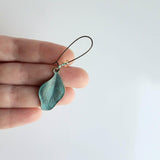 Patina Leaf Earrings, patina earring, verdigris patina earring, blue patina earring, bronze leaf earring, wavy leaf earring, large kidney - Constant Baubling