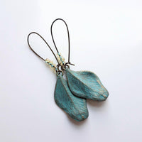 Patina Leaf Earrings, patina earring, verdigris patina earring, blue patina earring, bronze leaf earring, wavy leaf earring, large kidney - Constant Baubling