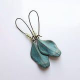 Patina Leaf Earrings, patina earring, verdigris patina earring, blue patina earring, bronze leaf earring, wavy leaf earring, large kidney - Constant Baubling