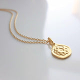 Gold Medallion Necklace, gold floral necklace, medallion pendant, gold medallion charm, simple round pendant, floral medallion, matte gold - Constant Baubling